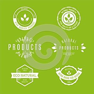 Set of labels and stickers for organic food and drink, and natural products. Vector illustration concepts for web