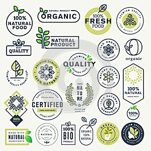 Set of labels and stickers for organic food and drink, and natural products