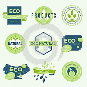 Set of labels and stickers for organic food and drink, and natural products. Vector illustration concepts for web