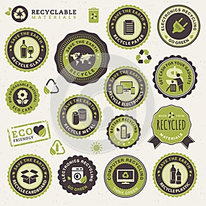 Set of labels and stickers for recycling