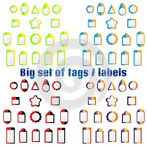 Set of labels, tags of various shapes and colors.