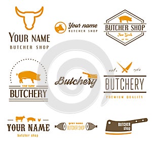 Set of labels templates and logo of butchery meat photo