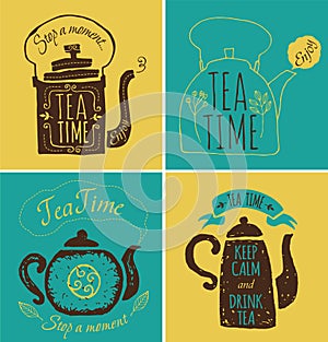 Set of labels on theme tea. Tea logo.