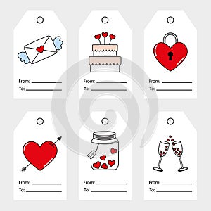 Set labels for Valentine`s Day.