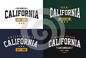 Set labels varsity style, California athletic sport typography for t shirt print