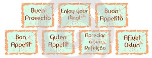 Set of labels with words enjoy your meal