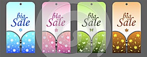A set of labels with a zipper and seasons for seasonal sales in clothing stores. Labels with lettering big sale - vector templates
