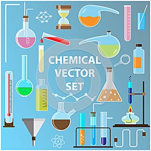 Set of laboratory flasks. Chemistry objects in