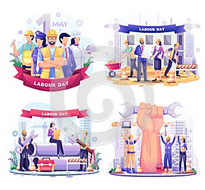 Set of Labour Day. A Group Of People Of Different Professions. Businessman, Chef, Policewoman, construction workers. vector