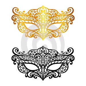 Set of lace carnival venetian masks on white background