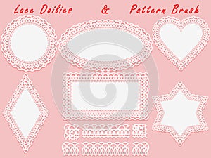 Set of lace elements, vintage paper doily and openwork pattern brush, template for cutting, greeting element, laser cut.