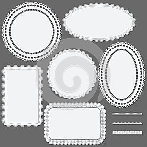 Set of lace frames napkins and ribbons.