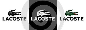 Set of Lacoste logo. Crocodile famous emblem. LACOSTE popular clothing brand. Vector, icon. Zaporizhzhia, Ukraine - May 25, 2021