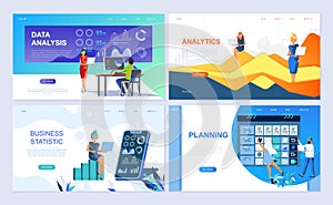 Set of landing page template for Data Analysis, Analytics, Business Statistic, Planning. Modern vector flat concepts