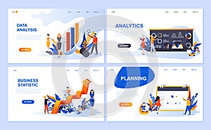 Set of landing page template for Data Analysis, Analytics, Business Statistic, Planning. Modern vector illustration flat concepts