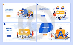 Set of landing page template for Digital Marketing, Advertising, Social Media, Branding. Modern vector illustration