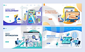 Set of landing page template for web development, SEO, mobile apps, business solutions.