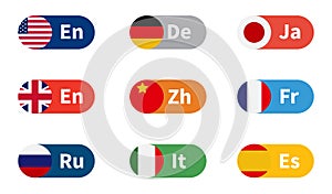 Set of language flag buttons. Vector translate color button collection