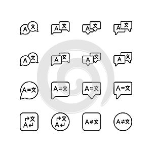 Set of language translation line icon design, black outline vector icons, isolated against the white background, education mark.