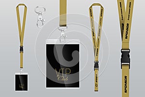 Set of lanyard and badge. Design example vip pass. Template