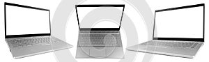 Set of Laptop computer PC with blank screen mock up isolated on white background. Laptop isolated screen with clipping path. PC co