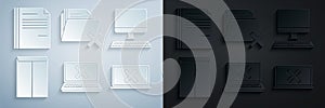 Set Laptop and cross mark on screen, Computer monitor with keyboard, Envelope, Delete folder and File document icon