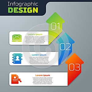 Set Laptop with envelope, Address book and Document and cursor. Business infographic template. Vector