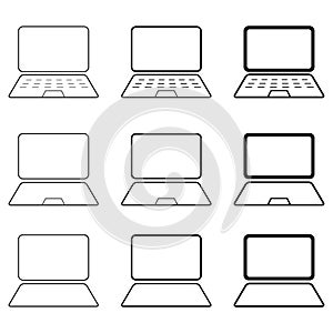 Set of laptop flat web icon, notebook computer technology symbol , blank display vector illustration