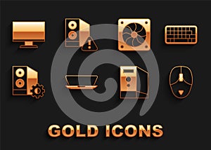 Set Laptop, Keyboard, Computer mouse, Case of computer, cooler, monitor screen and icon. Vector