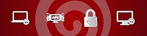 Set Laptop and lock, Computer api interface, Lock check mark and on monitor icon. Vector