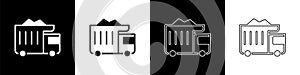 Set Large industrial mining dump truck icon isolated on black and white background. Big car. Vector