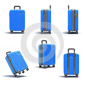 Set of Large plastic travel suitcase with a combination lock and wheels 3d render on white