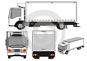 Set large red truck with a semitrailer. Template for placing graphics. 3d rendering