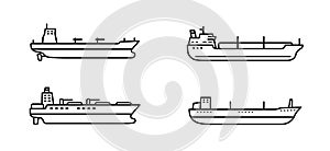 Set of large tanker ships. Modern tanker sea vessel