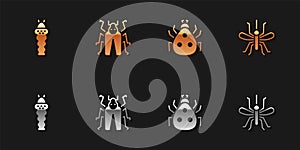 Set Larva insect, Beetle bug, Ladybug and Mosquito icon. Vector