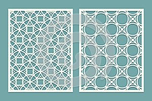 Set of Laser cut geometric pattern template. Wood screen lazer cut panel. Wall vinyl art decor. Abstract vector template for cutou photo