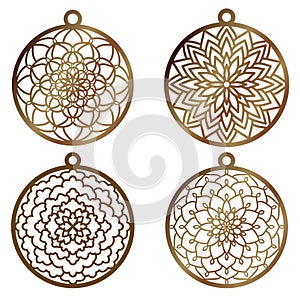 A set of laser cut openwork christmas decoration vector design