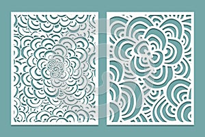 Set of Laser cut pattern panel templates. Wood or paper screen lazer cut template. Cutout silhouette with zentangle pattern.