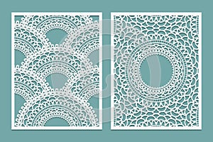 Set of Laser cut pattern template. Wood or paper screen lazer cut panel. Wall vinyl art decor. Abstract layout for cutout panels.
