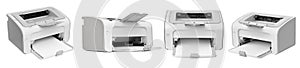 Set of laser printers isolated on white