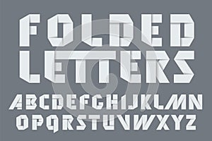Set of latin letters made of folded paper ribbons. Origami alphabet. Vector stylized paper font