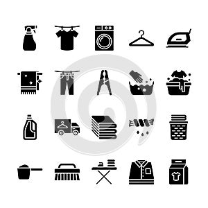 Set of Laundry Icons Glyph Style