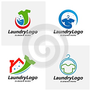 Set of Laundry Logo Template Design Vector, Cleaning Service Logo Concept, Emblem, Concept Design, Creative Symbol, Icon