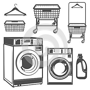 Set of laundry room,laundry,laundromat for emblems and design.