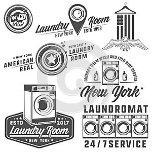 Set of laundry room,laundry,laundromat for emblems and design. photo