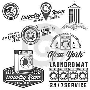 Set of laundry room,laundry,laundromat for emblems and design.