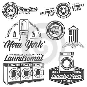 Set of laundry room,laundry,laundromat for emblems and design. photo