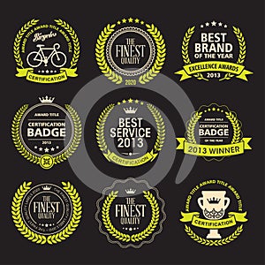 Set of laurel wreath awards badges