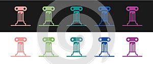 Set Law pillar icon isolated on black and white background. Ancient column. Vector
