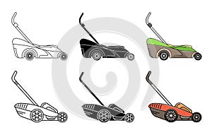 Set of lawnmower icons. Garden icon. Logo. Lineart, simple